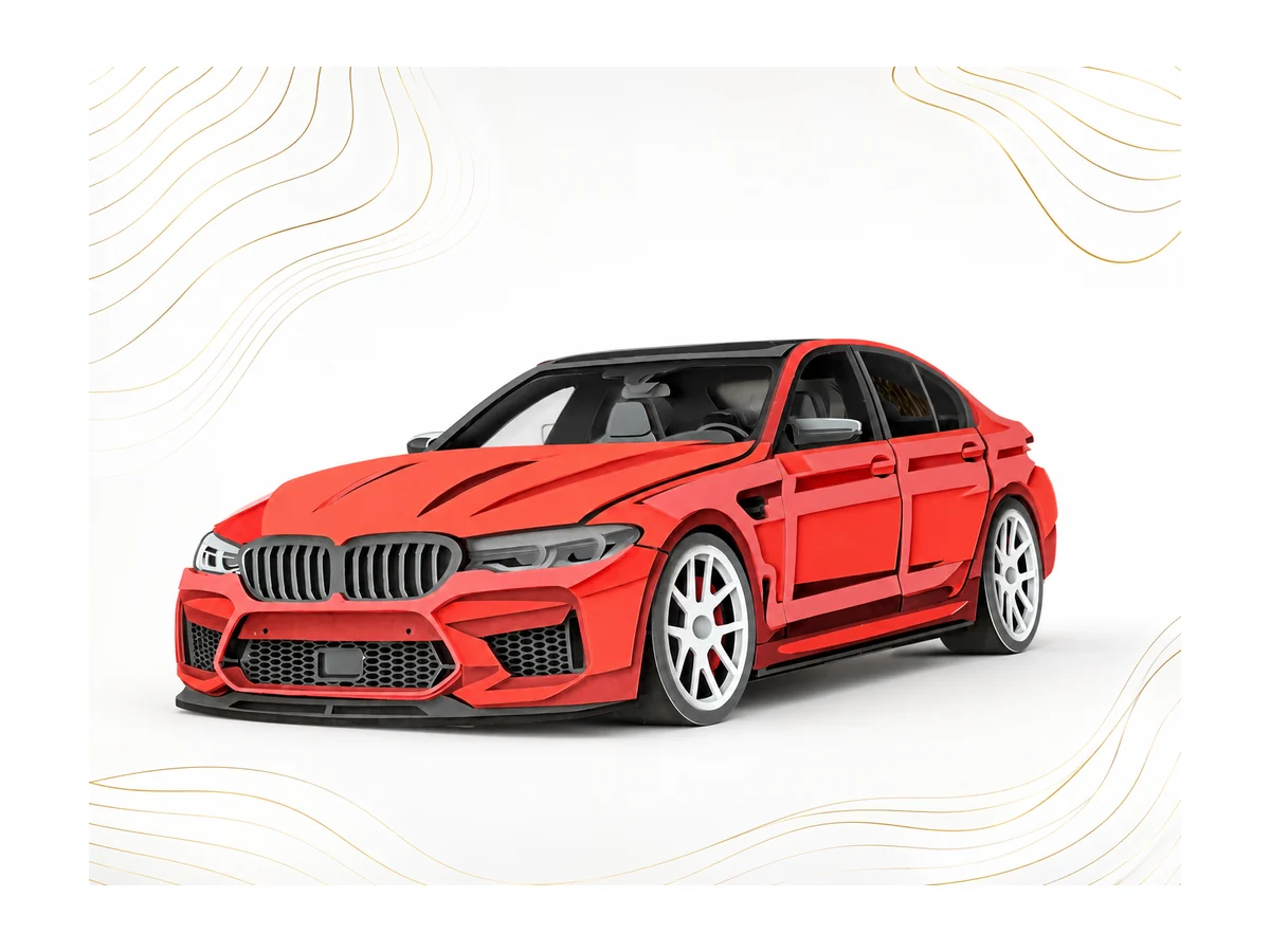 Red layered acrylic automotive wall art — StackRise A01 Performance
